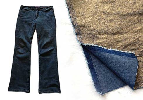 "Before" jeans and bronze-finish denim for cuffs (these are not the same jeans as the ones I dyed on previous Makeover Mondays).