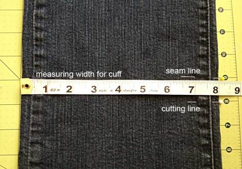 Marking and cutting the jeans