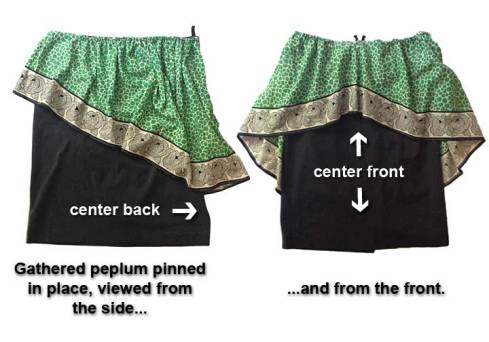 Peplum pinned in place